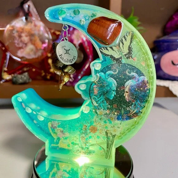 Handmade Gemini Crescent Moon Mixed Media Art -light base sold separately - Picture 5 of 5